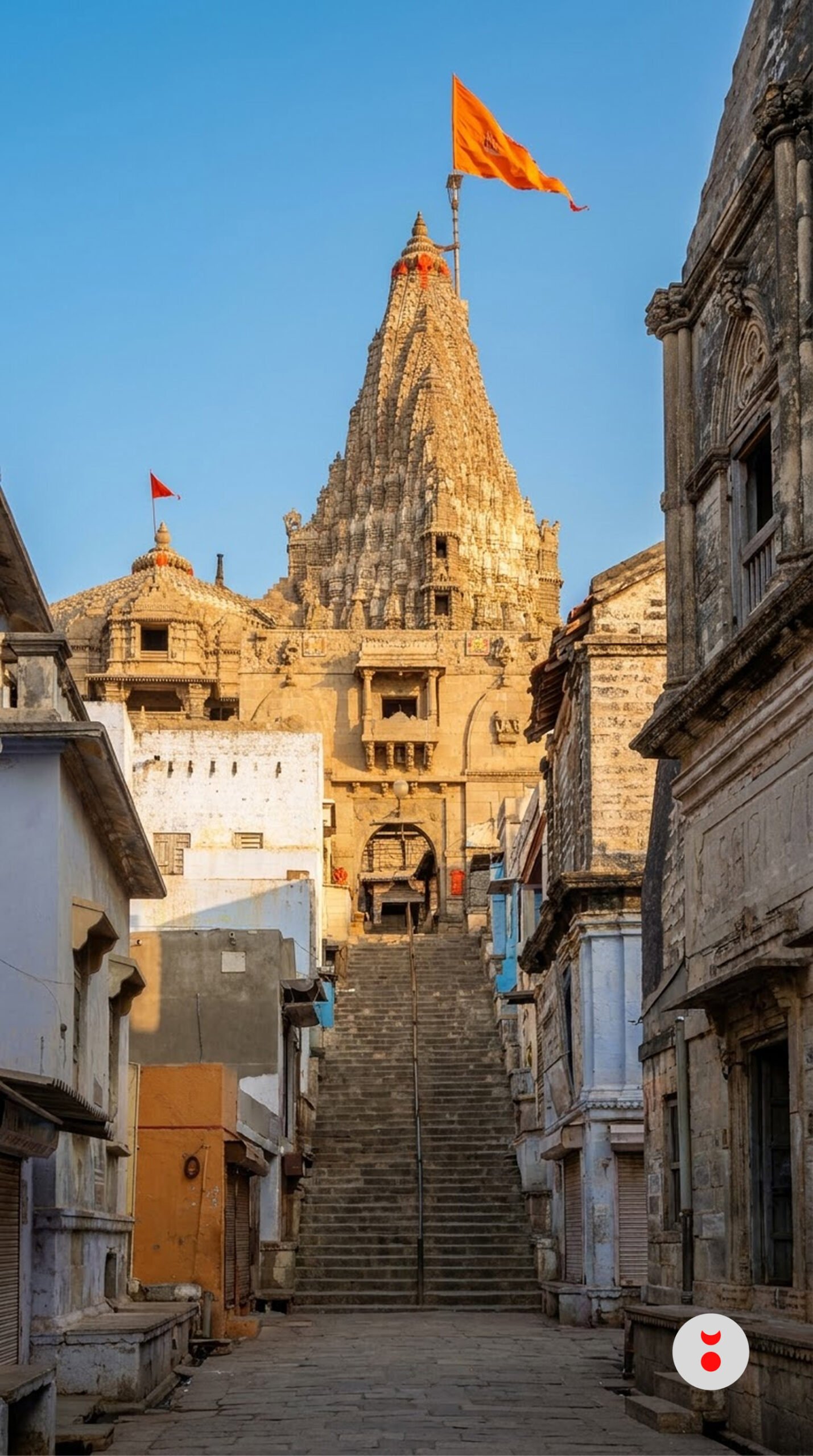 Historical Moksha Dwar entrance of Dwarkadhish Temple in Dwarka, Gujarat.